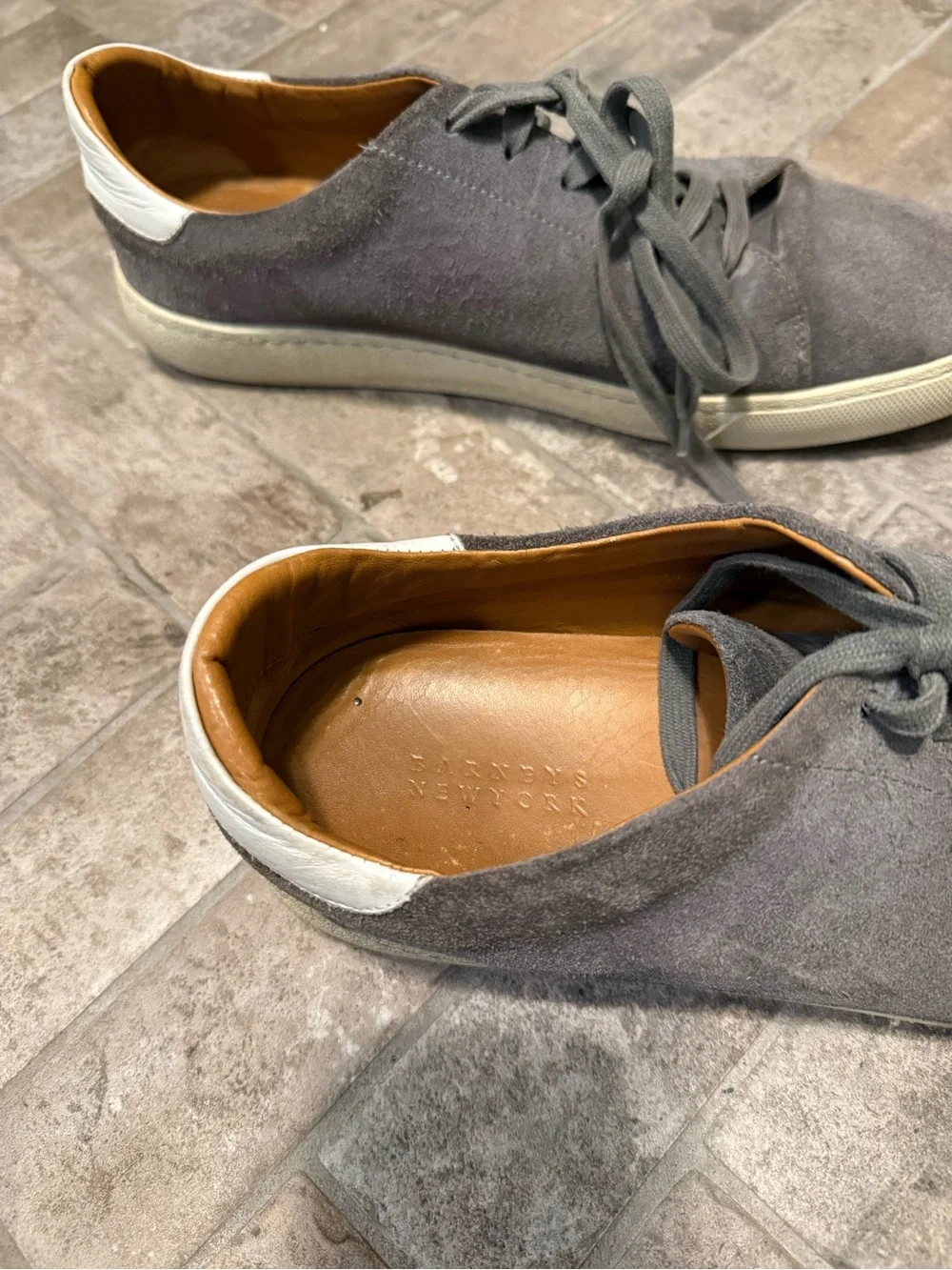 Barneys New York Gray Suede Lace-Up Sneakers